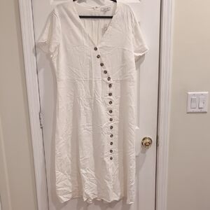 Madewell Cream Button-Front Midi Dress